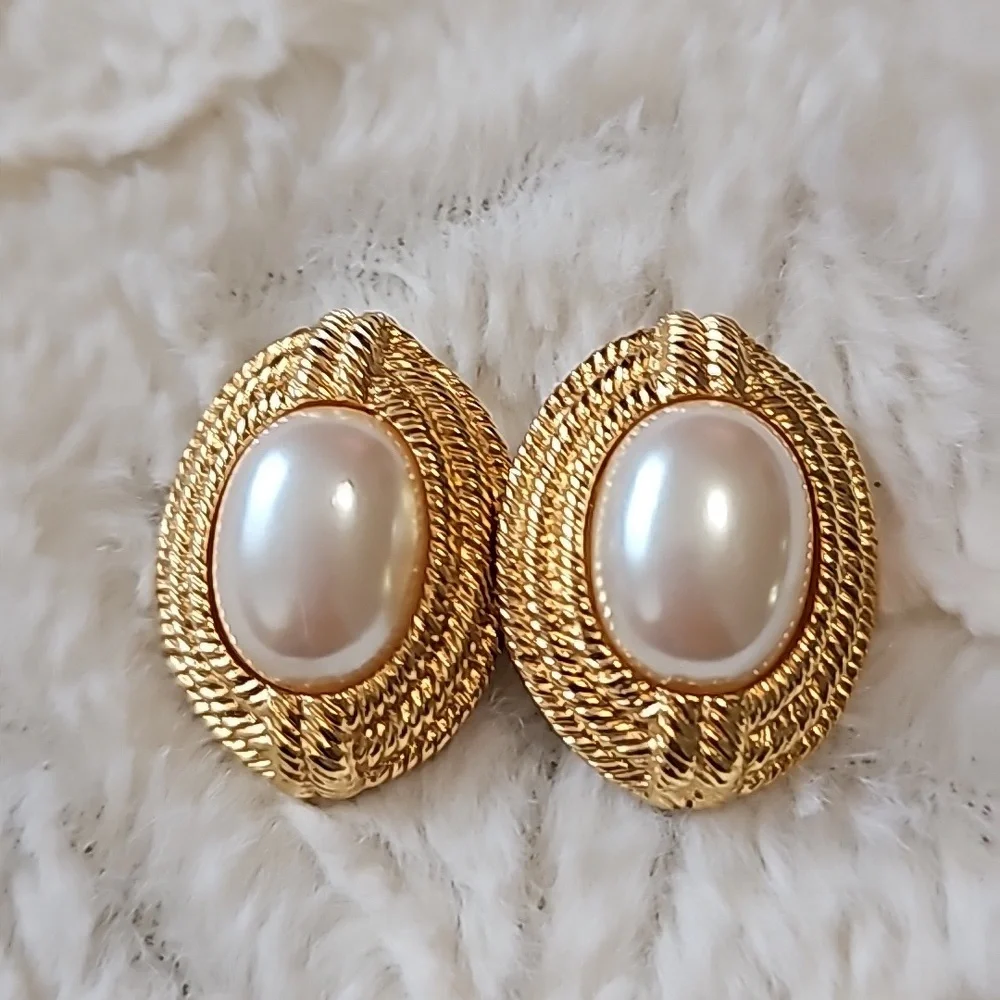 Givenchy Vintage Goldtone Faux Pearl Clip on earrings